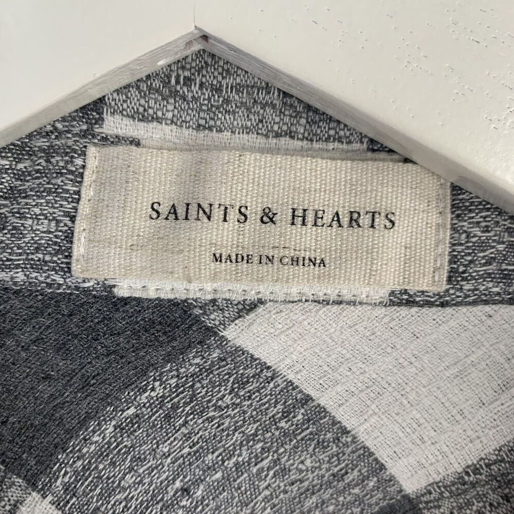 Saints & Hearts Size S / M Tunic Shirt Linen Blend Plaid Ombre Overdye Oversized - Picture 4 of 11